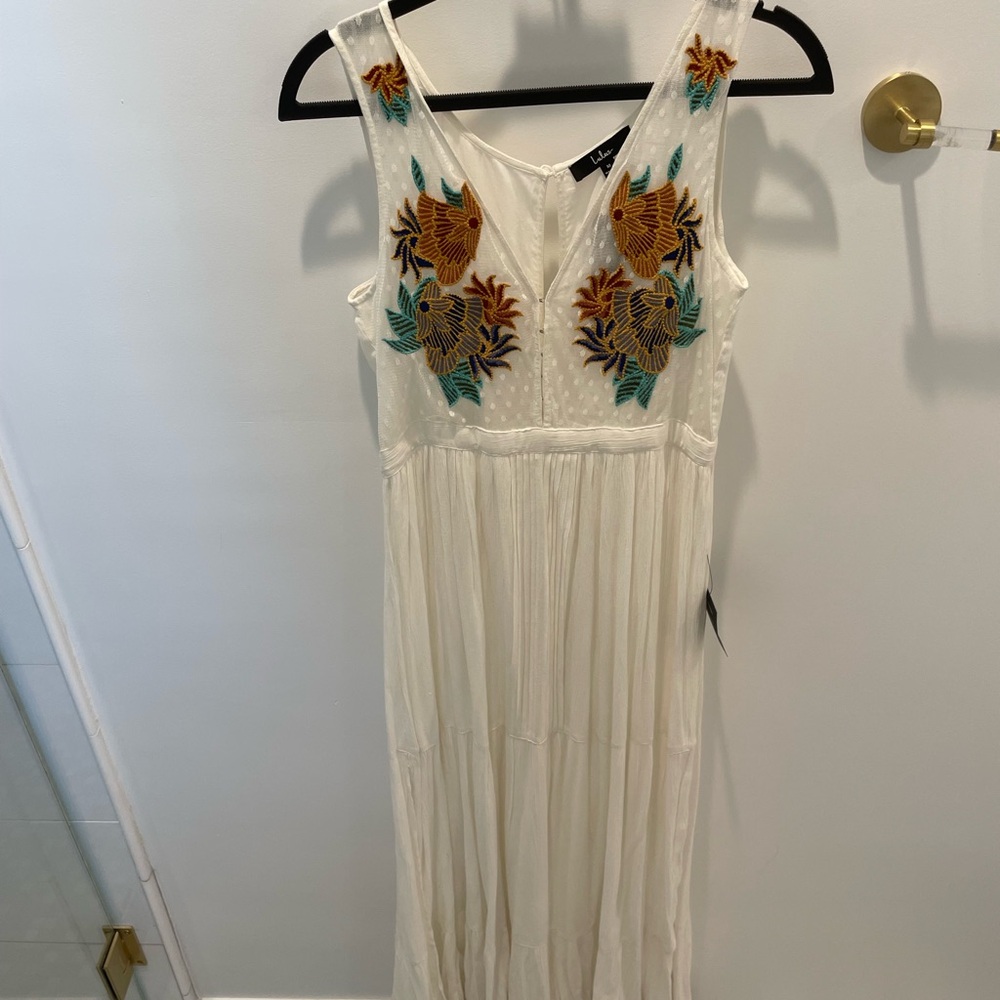 Lulu's White Pleated Embellished Maxi Dress